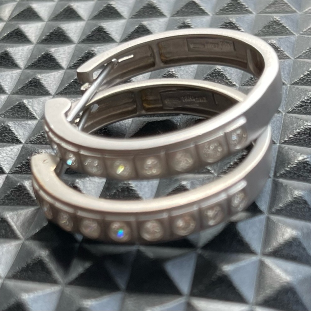 18k Diamond Hoop Earrings Matte White Gold